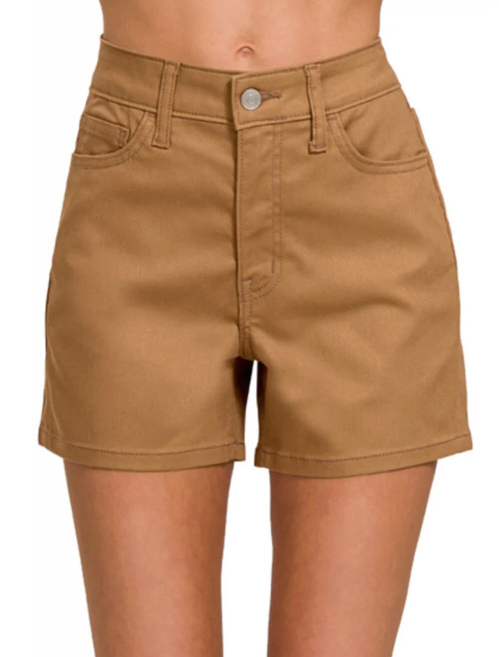 Zenana Stretch Twill Camel Brown High Rise Shorts Small 4" Inseam  NWT